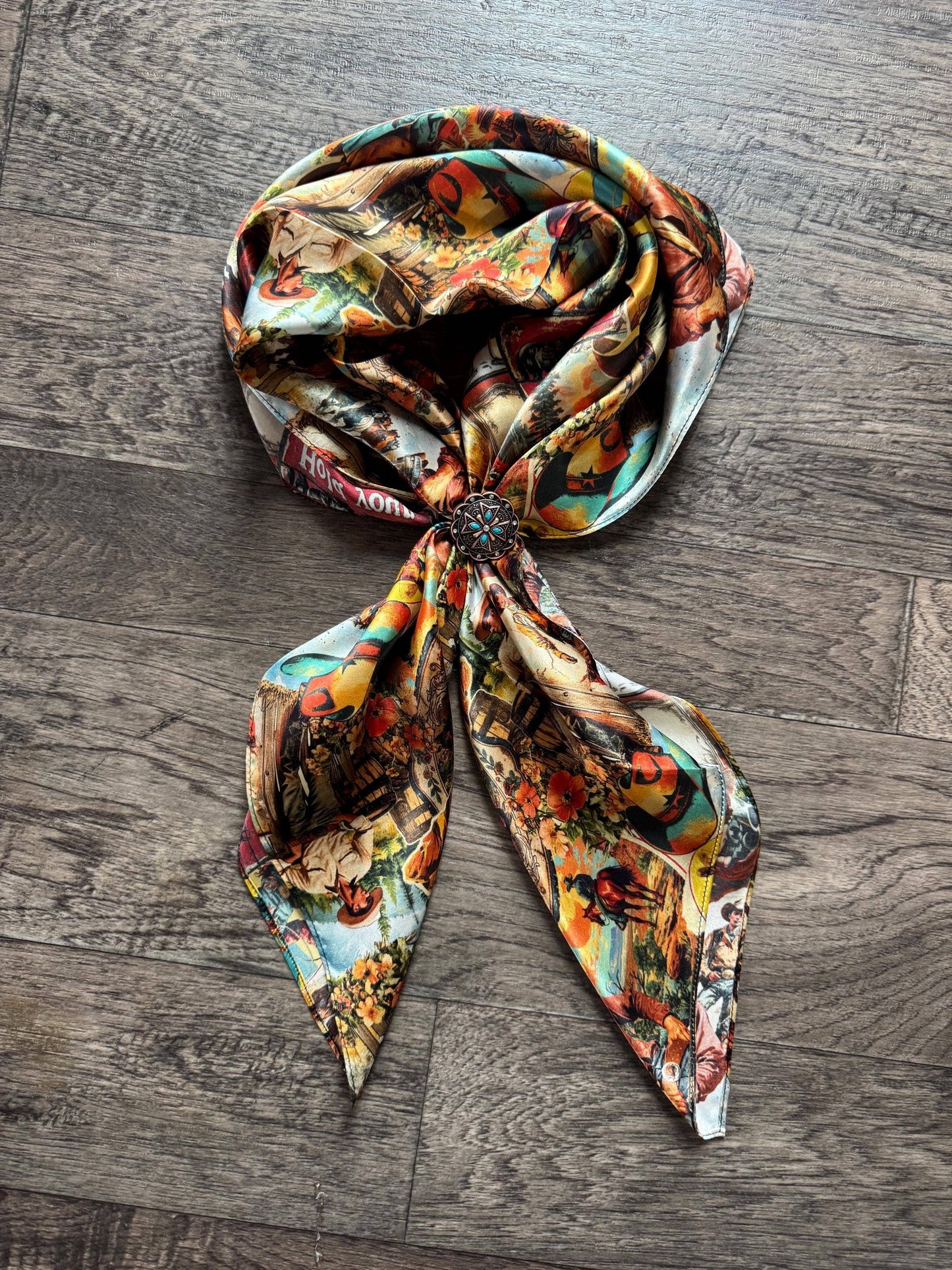 100% Silk Wild Rag Retro Cowboy