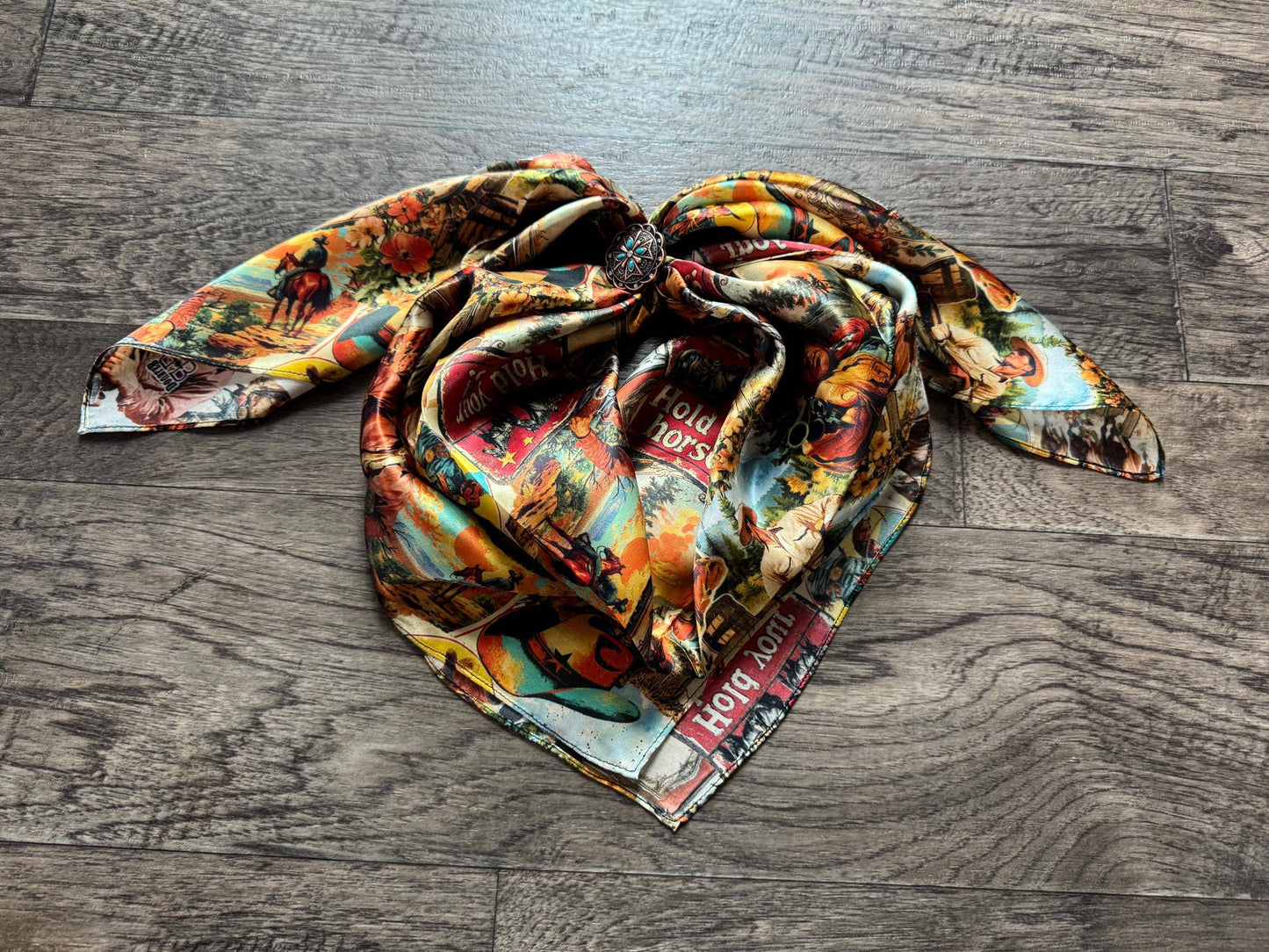 100% Silk Wild Rag Retro Cowboy